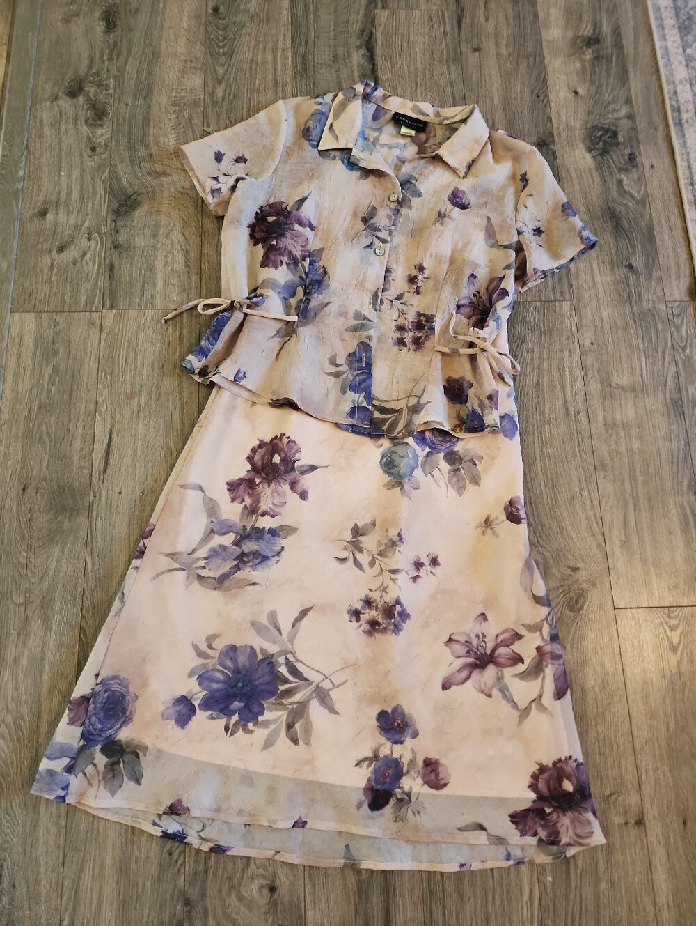 Y2k 90s Crinkle Lavender Floral Midi Dress Set Whimsigoth Cottagecore Romantic